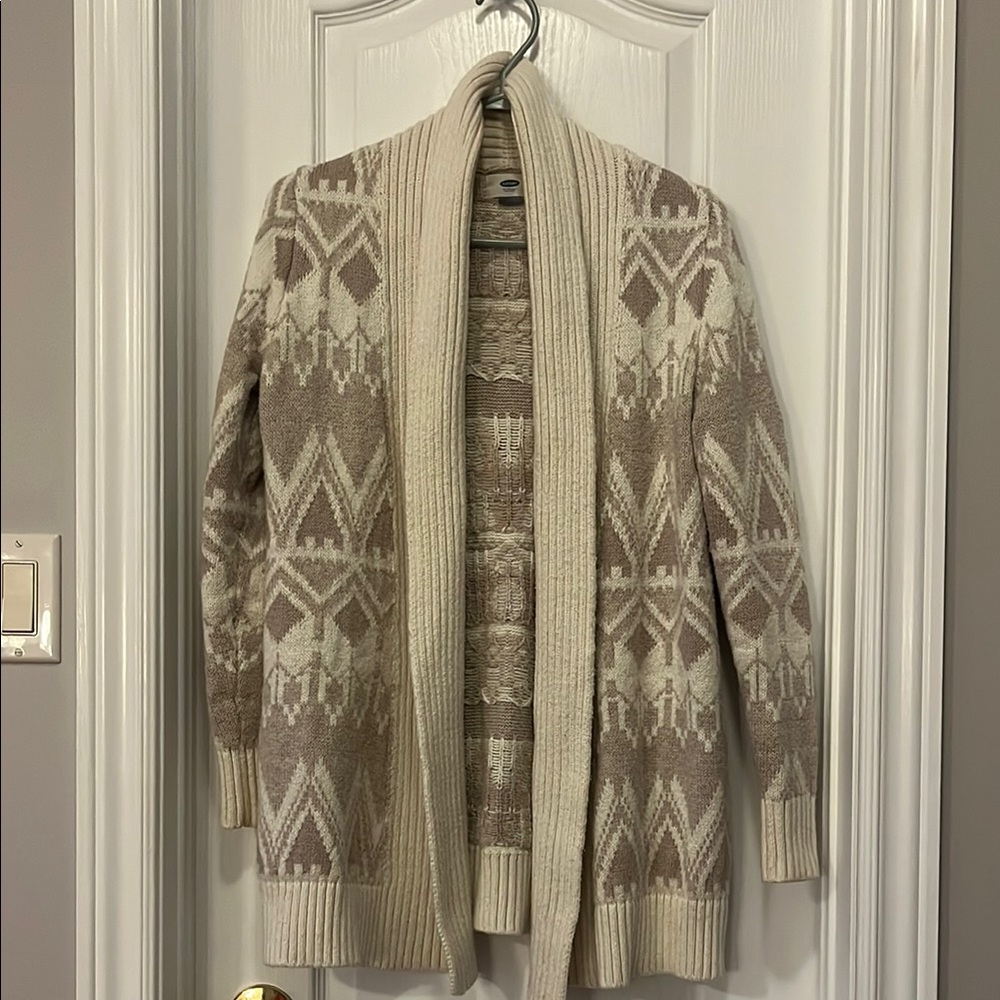 Oversized Patterned Beige and Cream Cardigan